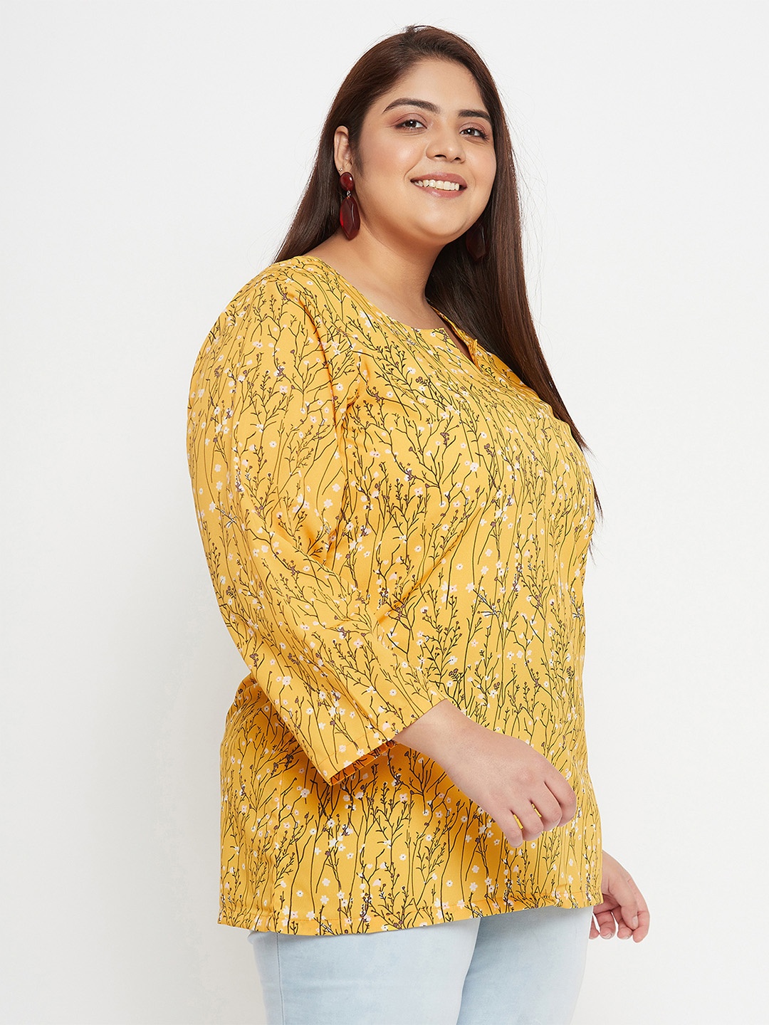 

VINAAN Plus Size Floral Printed Top, Yellow