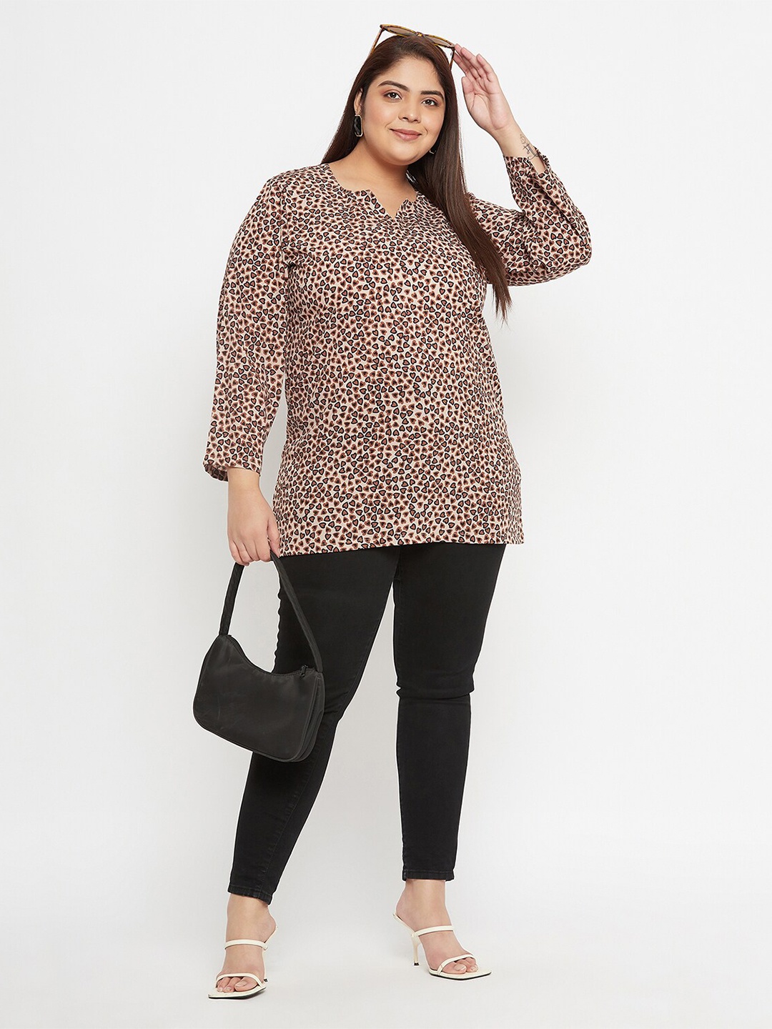 

VINAAN Animal Print Long Sleeves Top, Brown