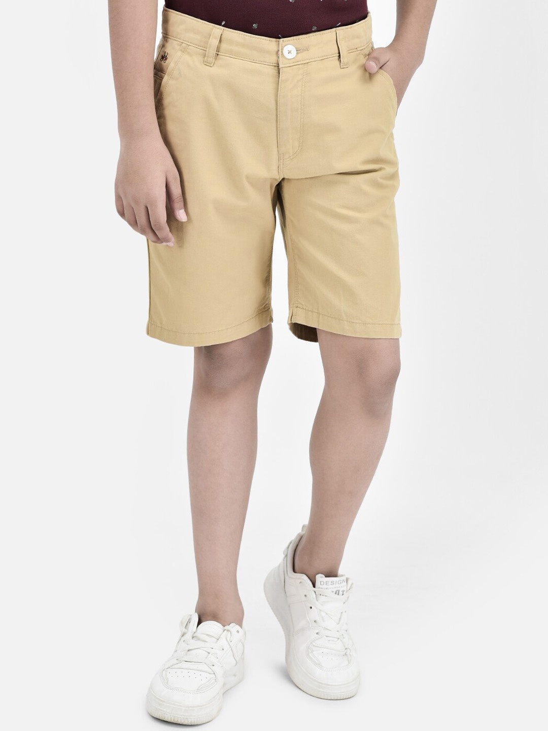 

Crimsoune Club Boys Mid-Rise Pure Cotton Shorts, Beige
