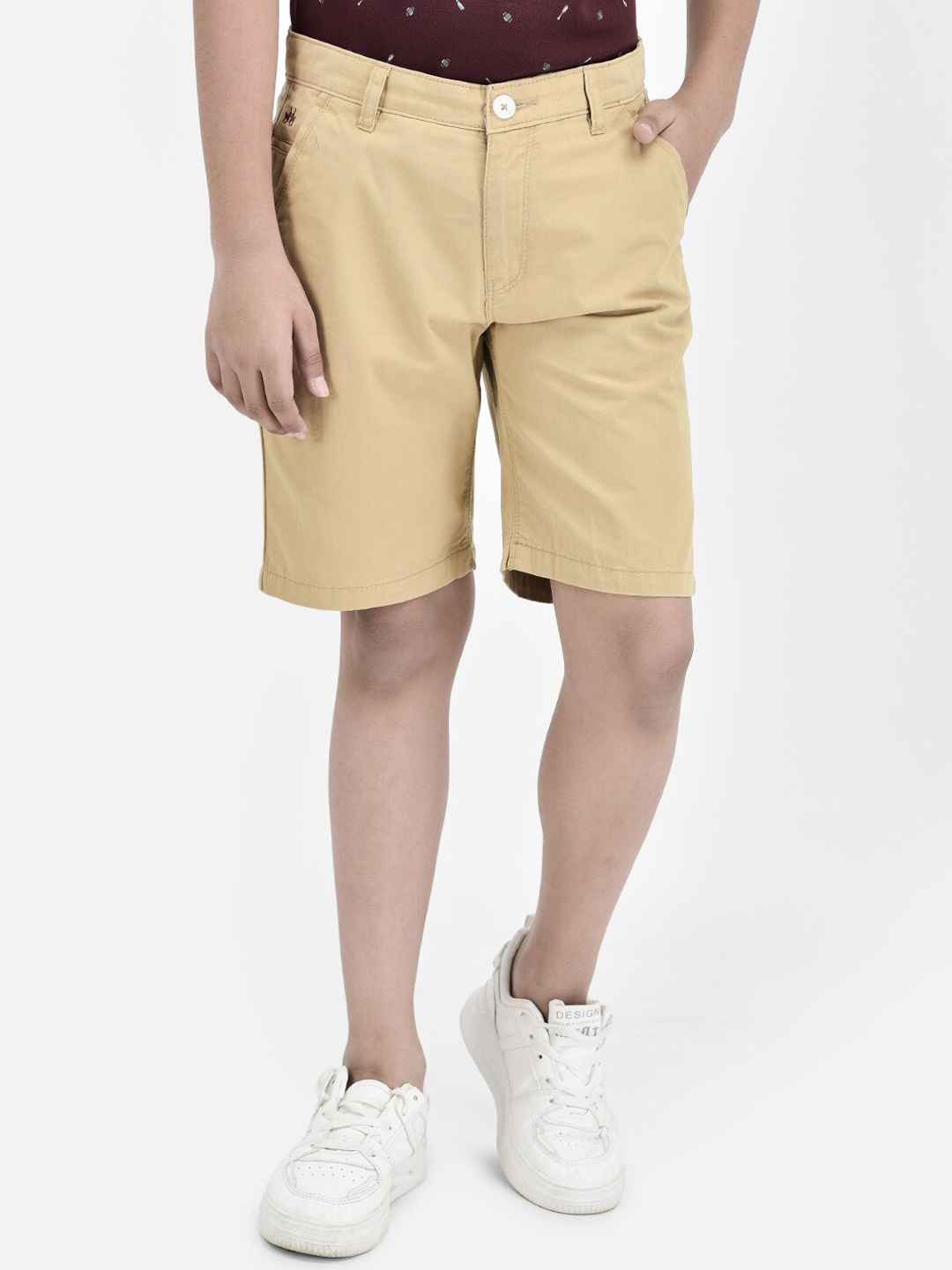 

Crimsoune Club Boys Mid Rise Pure Cotton Shorts, Beige
