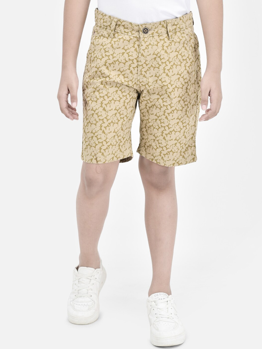 

Crimsoune Club Boys Abstract Printed Mid Rise Pure Cotton Shorts, Cream