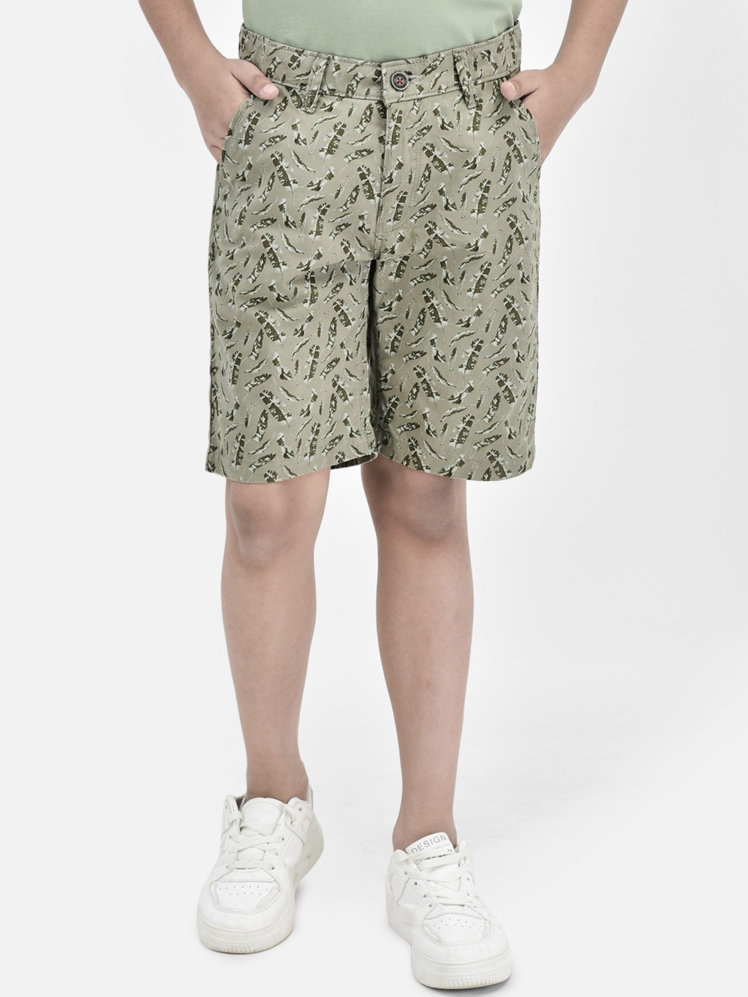 

Crimsoune Club Boys Abstract Printed Pure Cotton Shorts, Olive