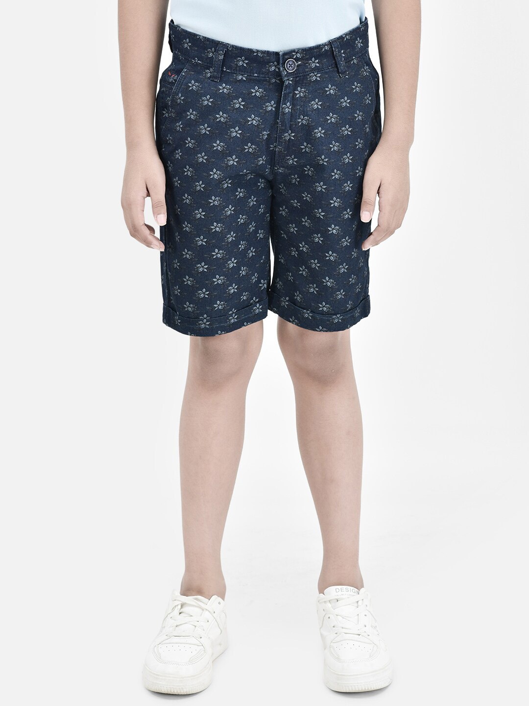 

Crimsoune Club Boys Ethnic Motifs Printed Mid Rise Pure Cotton Shorts, Navy blue