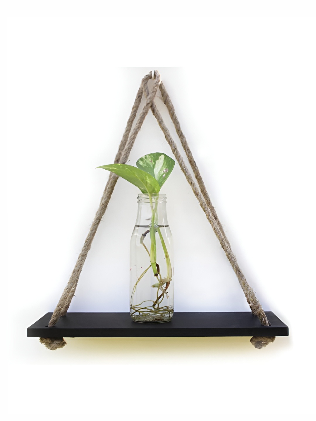 

VAH Kya Bat Hai !! Black 1 Layer Floating Wooden With Jute Rope Wall Shelf