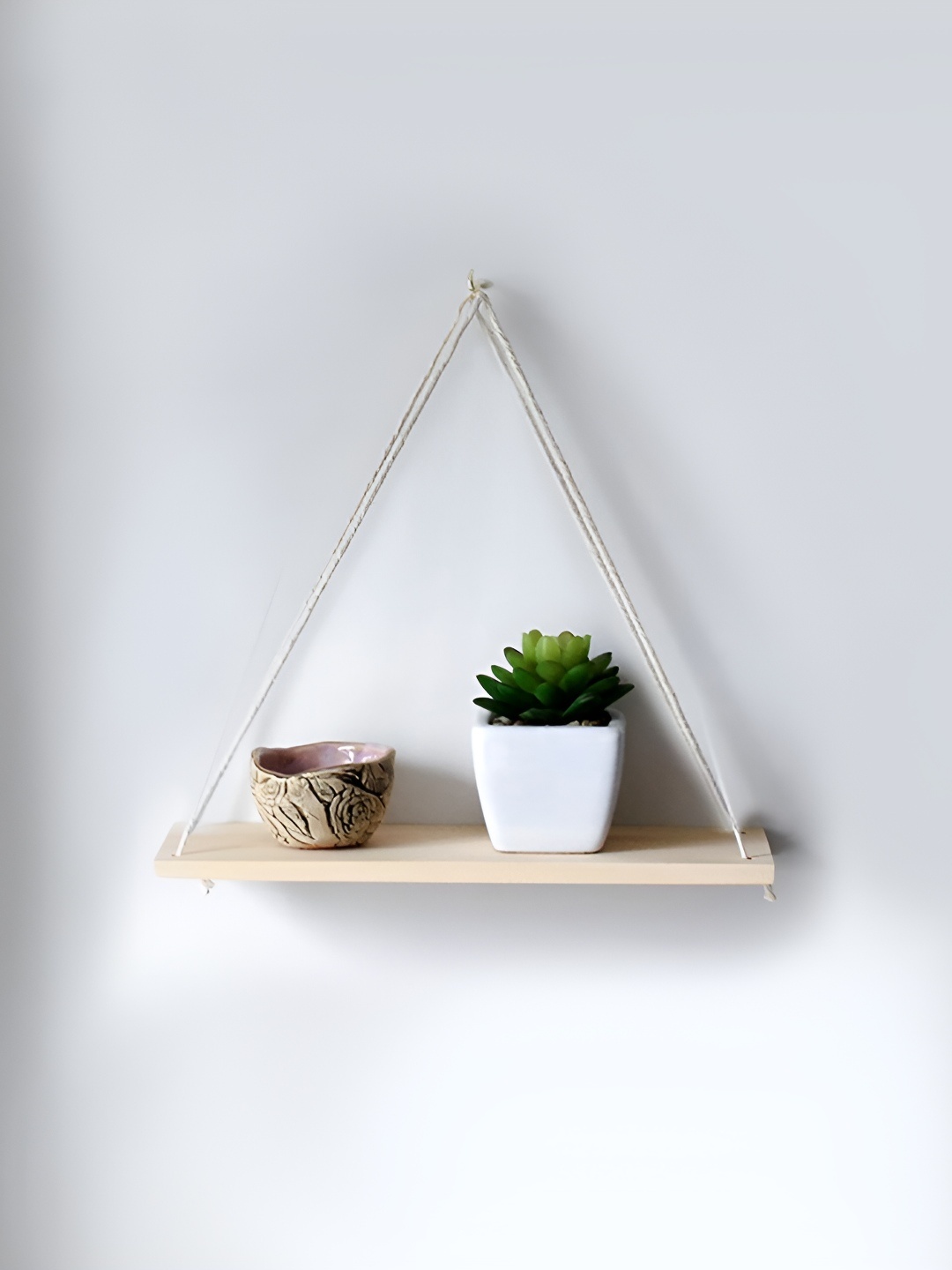 

VAH Kya Bat Hai !! White Wooden Wall Hanging Shelf With Jute Rope