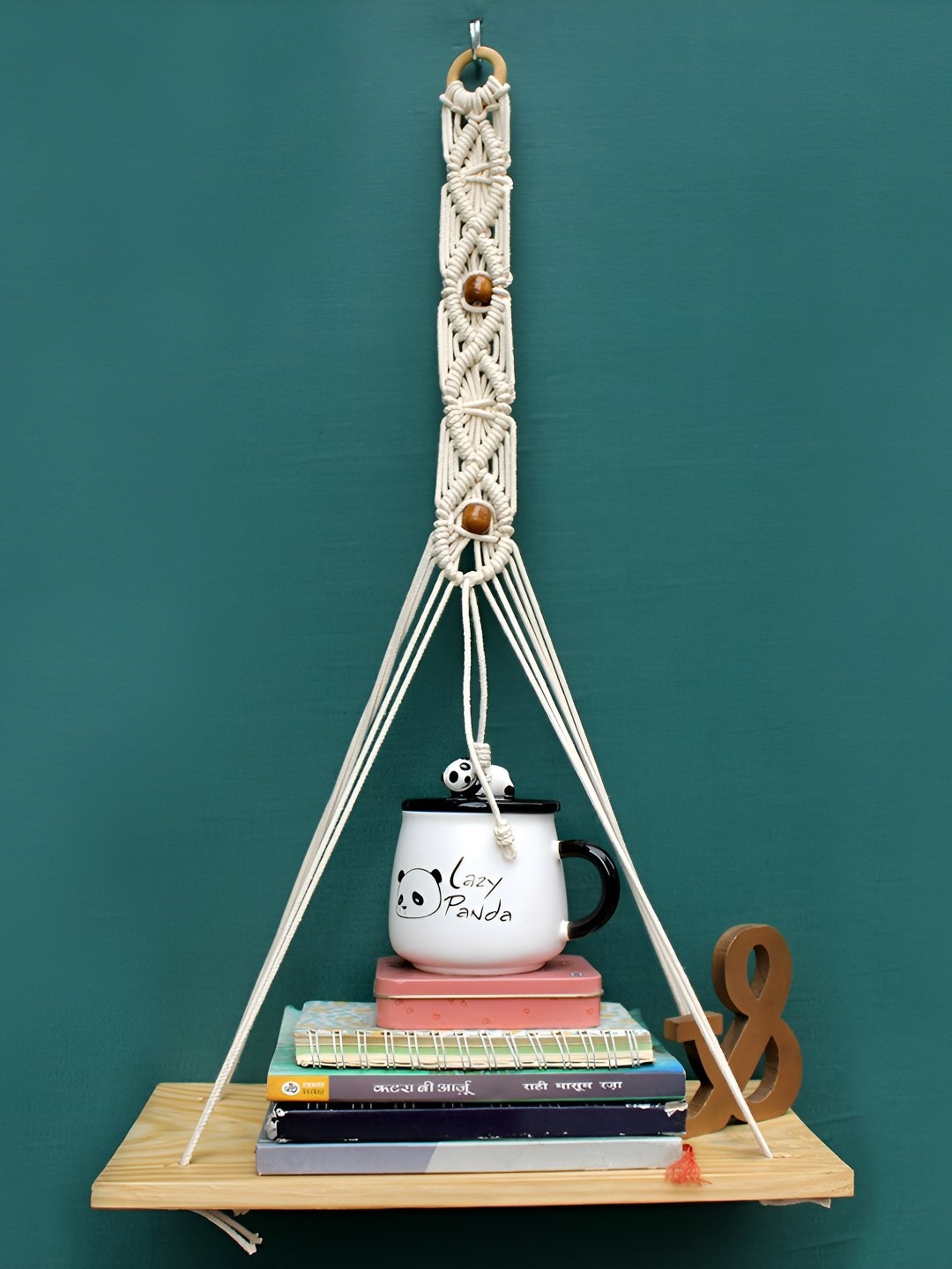 

VAH Kya Bat Hai !! White Macrame Wooden Wall Hanging Shelf with Jute Rope