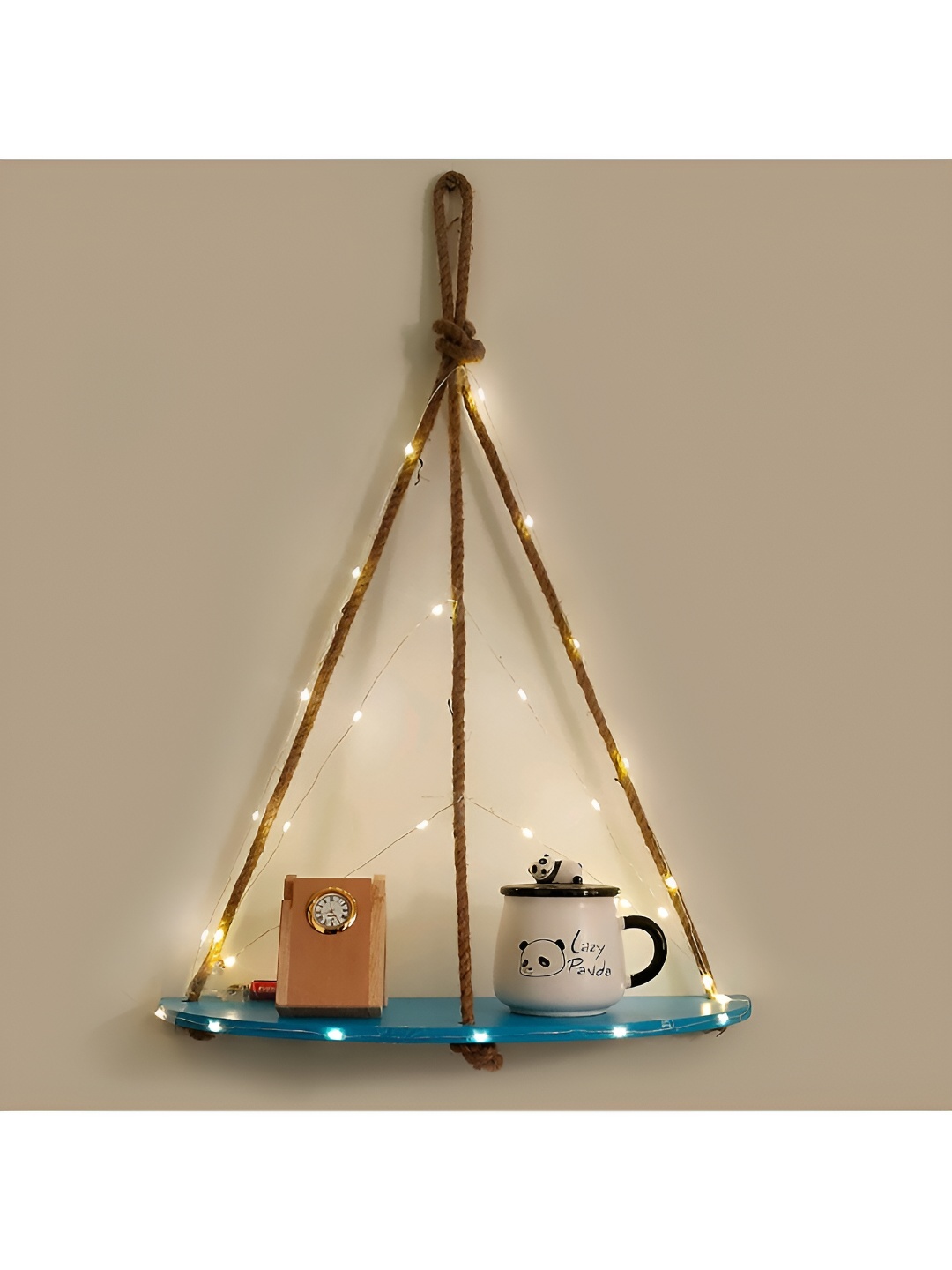 

VAH Kya Bat Hai !! Blue & Brown Wooden Wall Hanging Shelf With Jute Rope