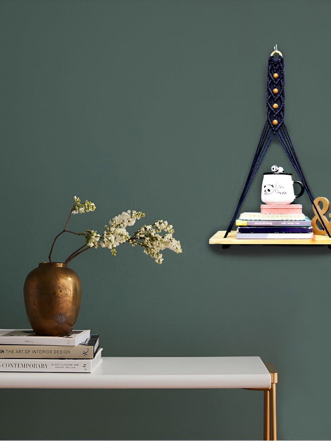 

VAH Kya Bat Hai !! Brown MDF Macrame & Beaded Wall Hanging Floating Shelf, Blue