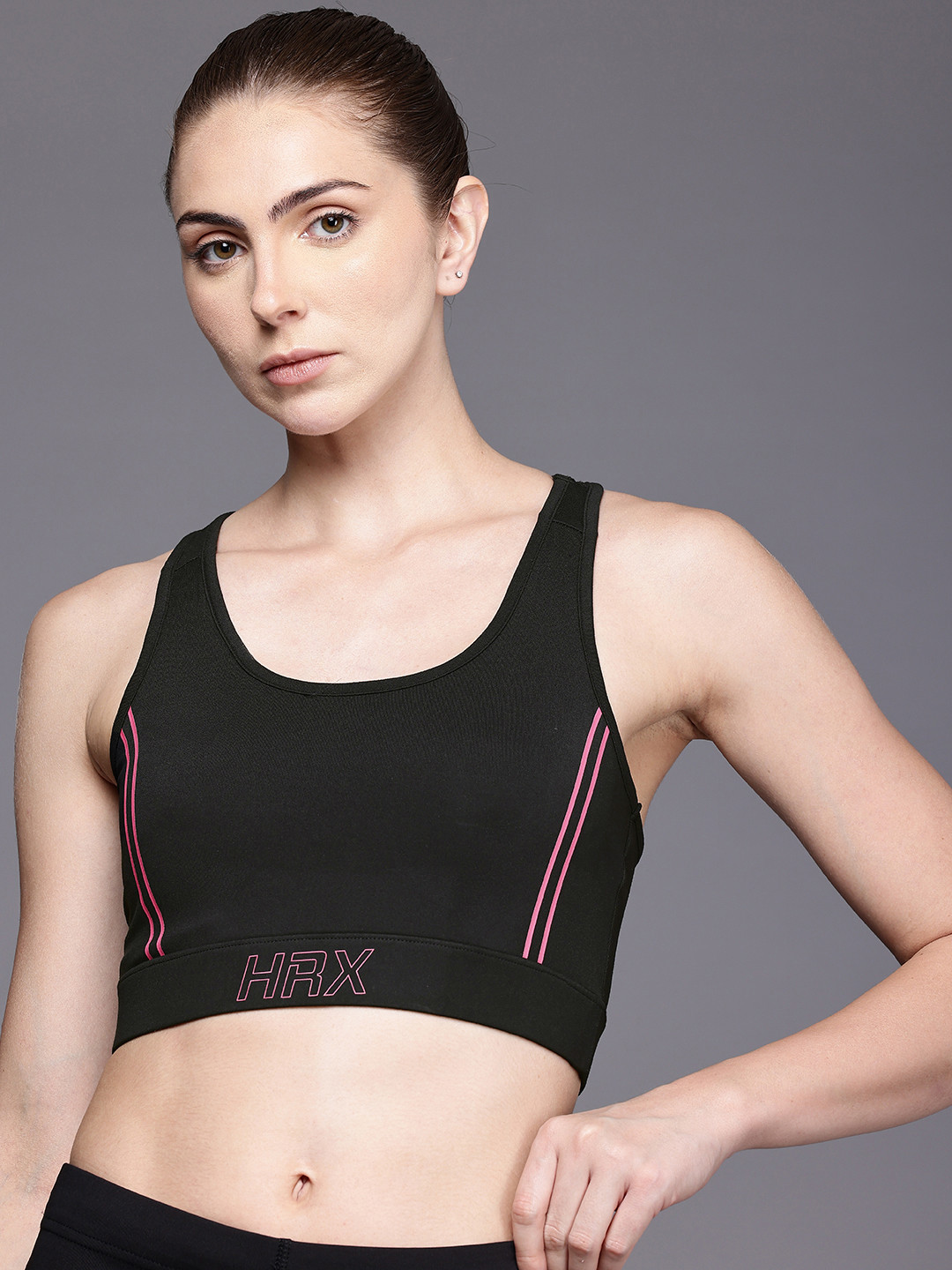 

HRX by Hrithik Roshan Rapid Dry Anti Microbial Lightly Padded Training Bra, Black