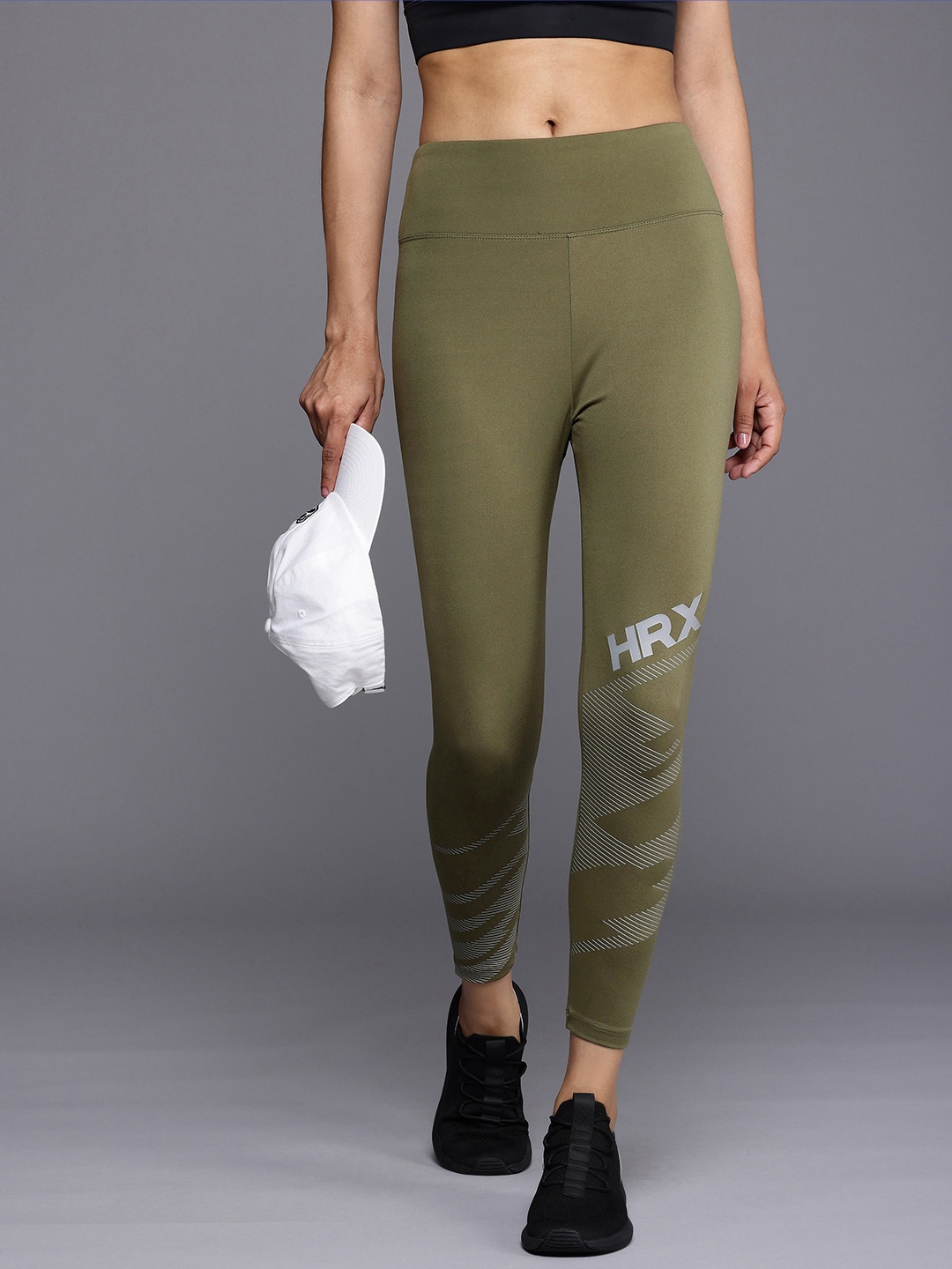 

HRX by Hrithik Roshan Women Togetherfaster Antimicrobial & Rapid Dry Running Tights, Olive