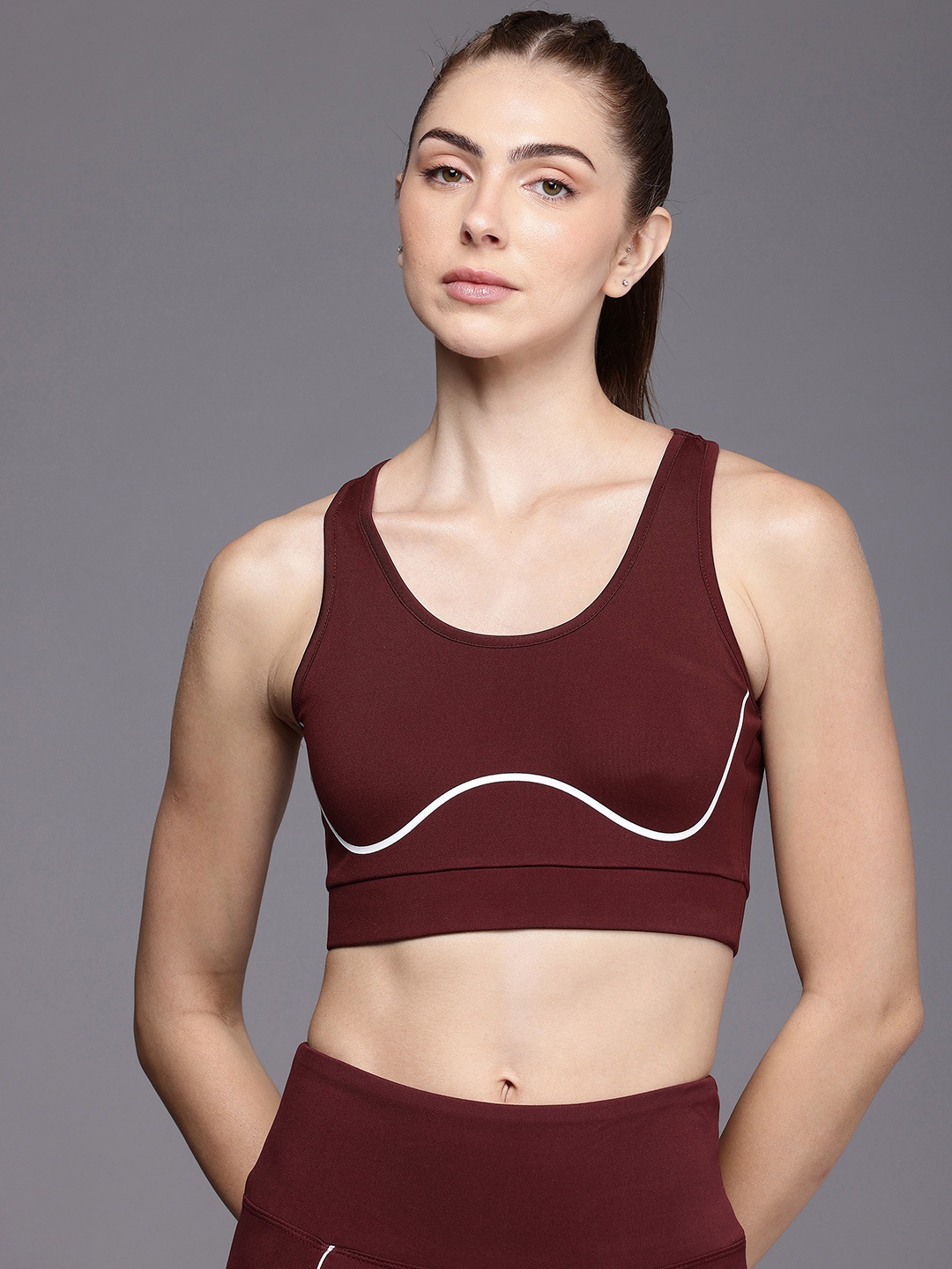 

HRX by Hrithik Roshan Lightly Padded Rapid Dry Training Bra HRX_SS24_W_BA_KT4226_B, Maroon