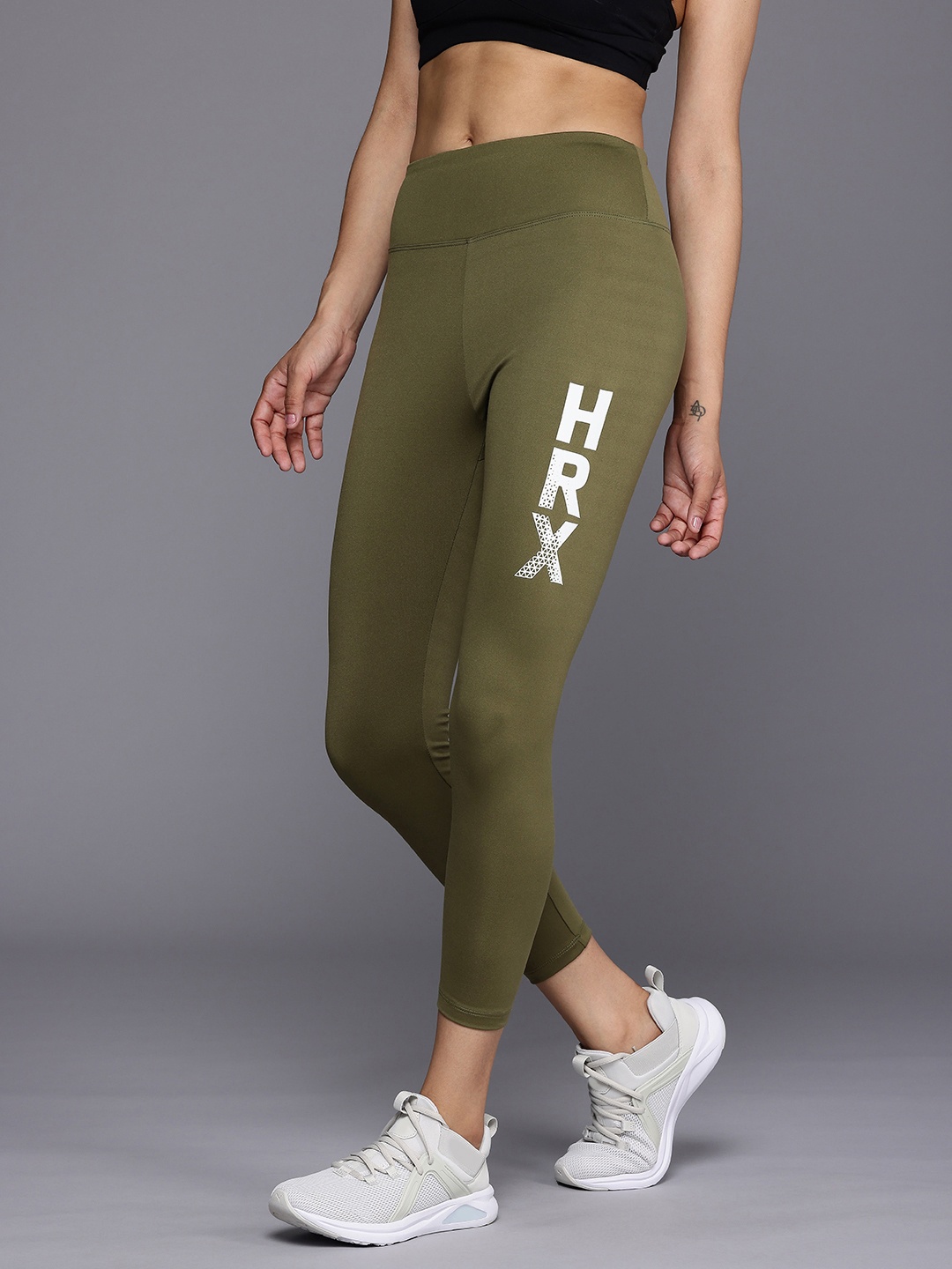 

HRX by Hrithik Roshan Women Togetherfaster Antimicrobial & Rapid Dry Running Tights, Olive
