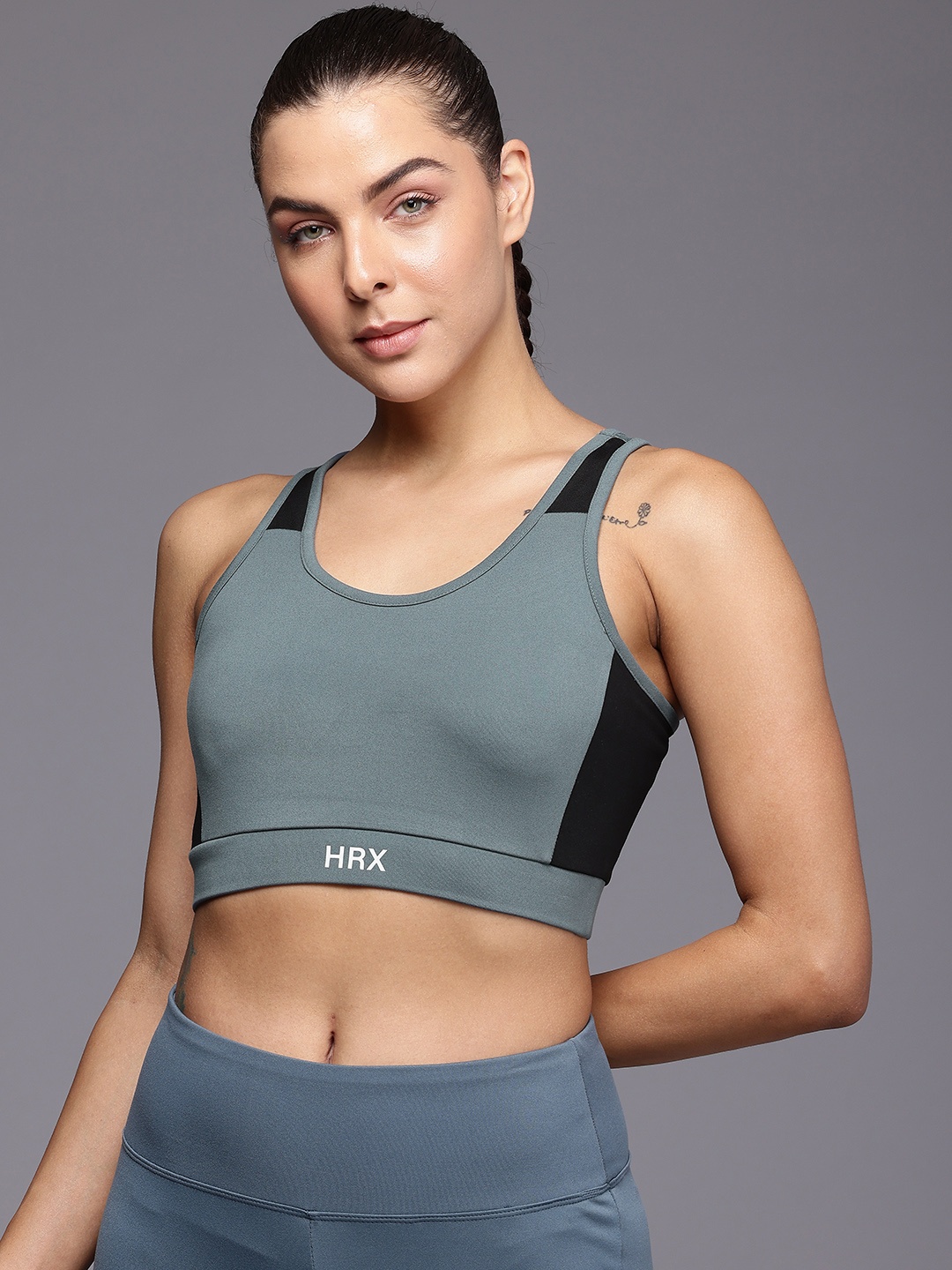 

HRX by Hrithik Roshan Lightly Padded Rapid Dry Training Bra HRX_SS24_W_BA_KT4230_A, Grey