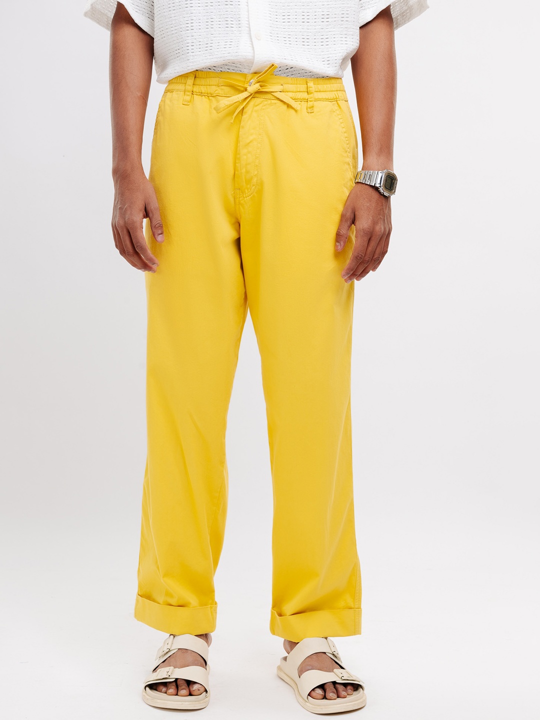 

FREAKINS Men Straight Fit Cotton Trouser, Yellow