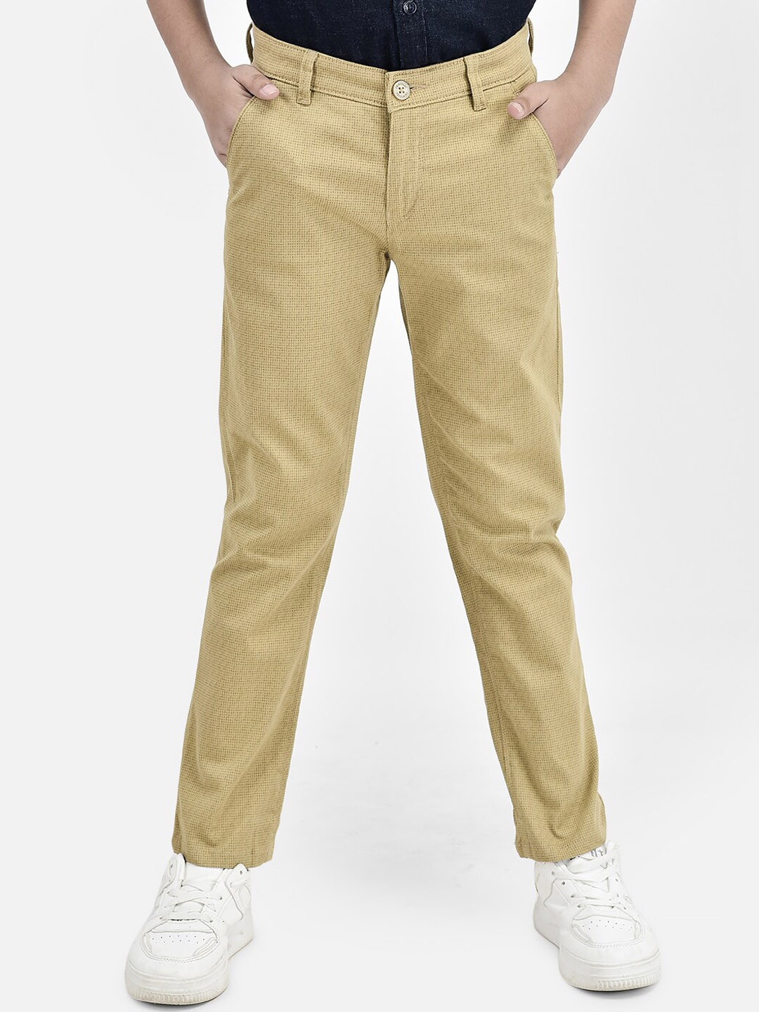 

Crimsoune Club Boys Slim Fit Chinos Trousers, Beige