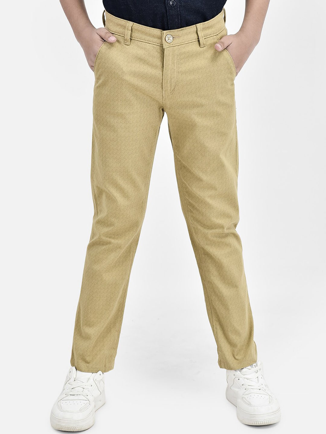 

Crimsoune Club Boys Slim Fit Regular Cotton Trouser, Beige