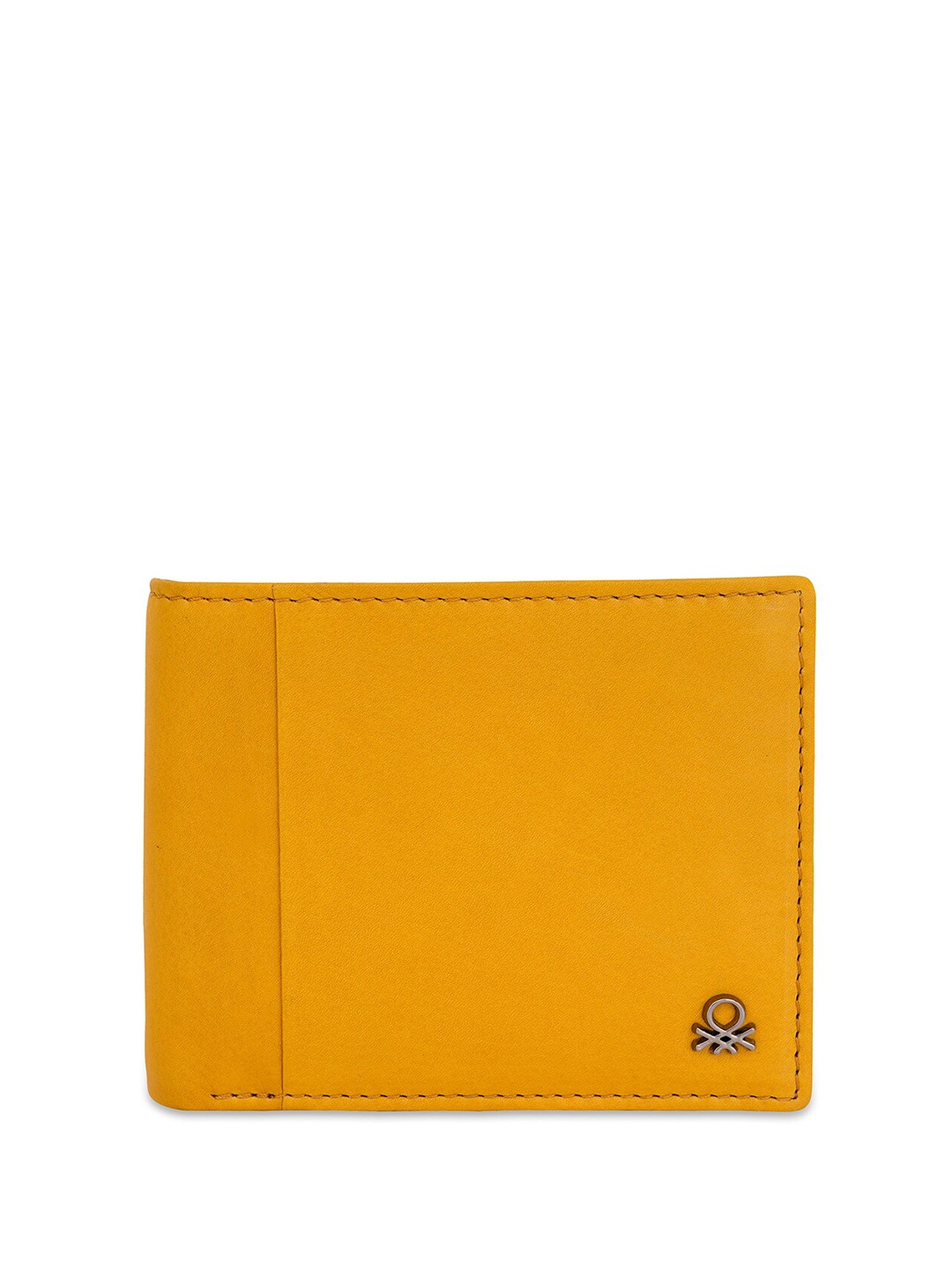 United Colors of Benetton Men Leather Two Fold Wallet, Yellow