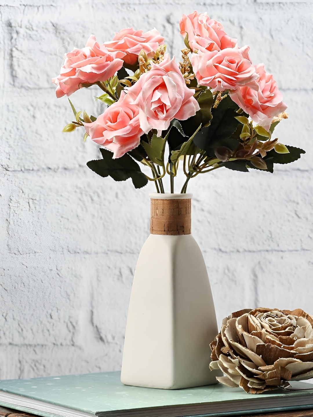 

Satyam Kraft 1 Pc Artificial Rose Flower Bunch, Peach