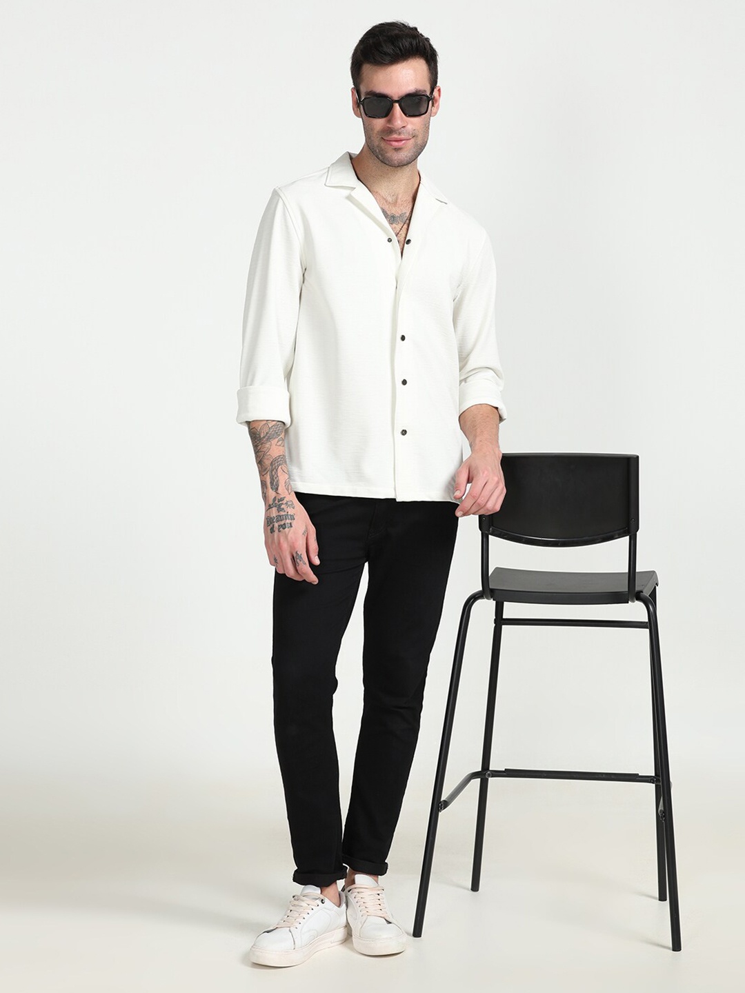 

FLY 69 Premium Spread Collar Boxy Slim Fit Pure Cotton Casual Shirt, White