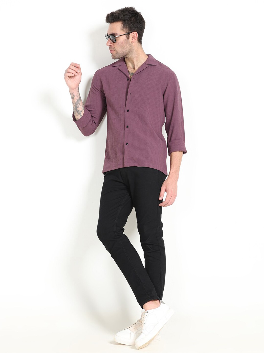 

FLY 69 Premium Boxy Cuban Collar Casual Shirt, Purple