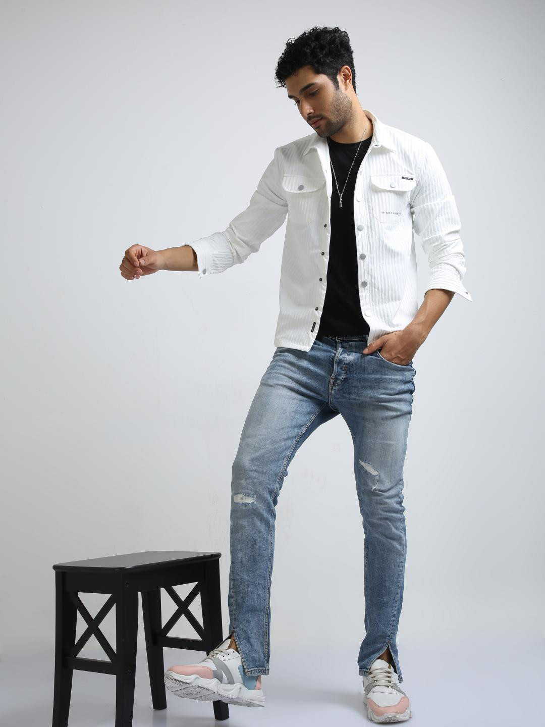 

FLY 69 Spread Collar Slim Fit Oversized Pure Cotton Casual Shirt, White