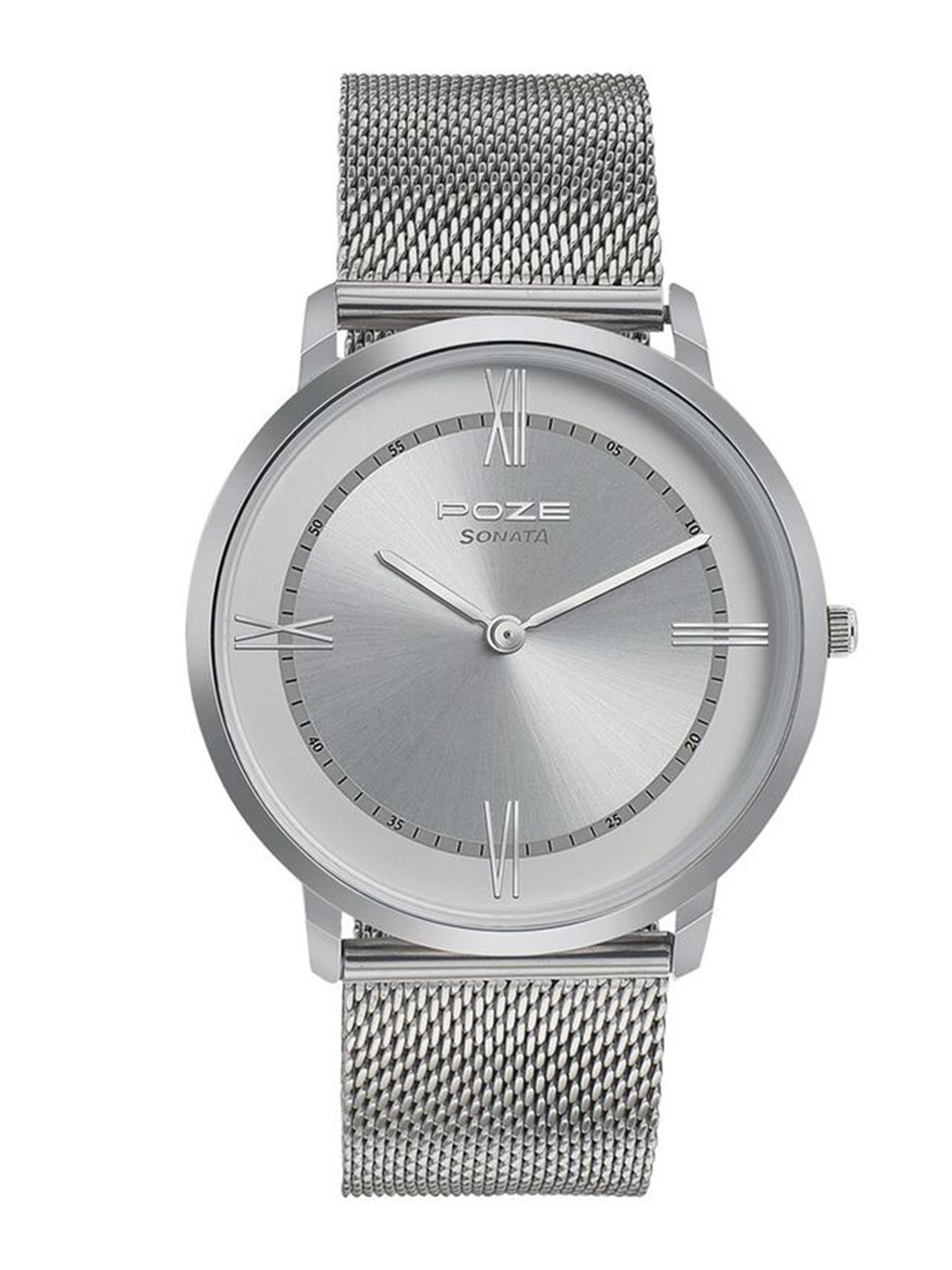 

Sonata Poze Men Bracelet Style Straps Analogue Watch SP70006SM01, Silver