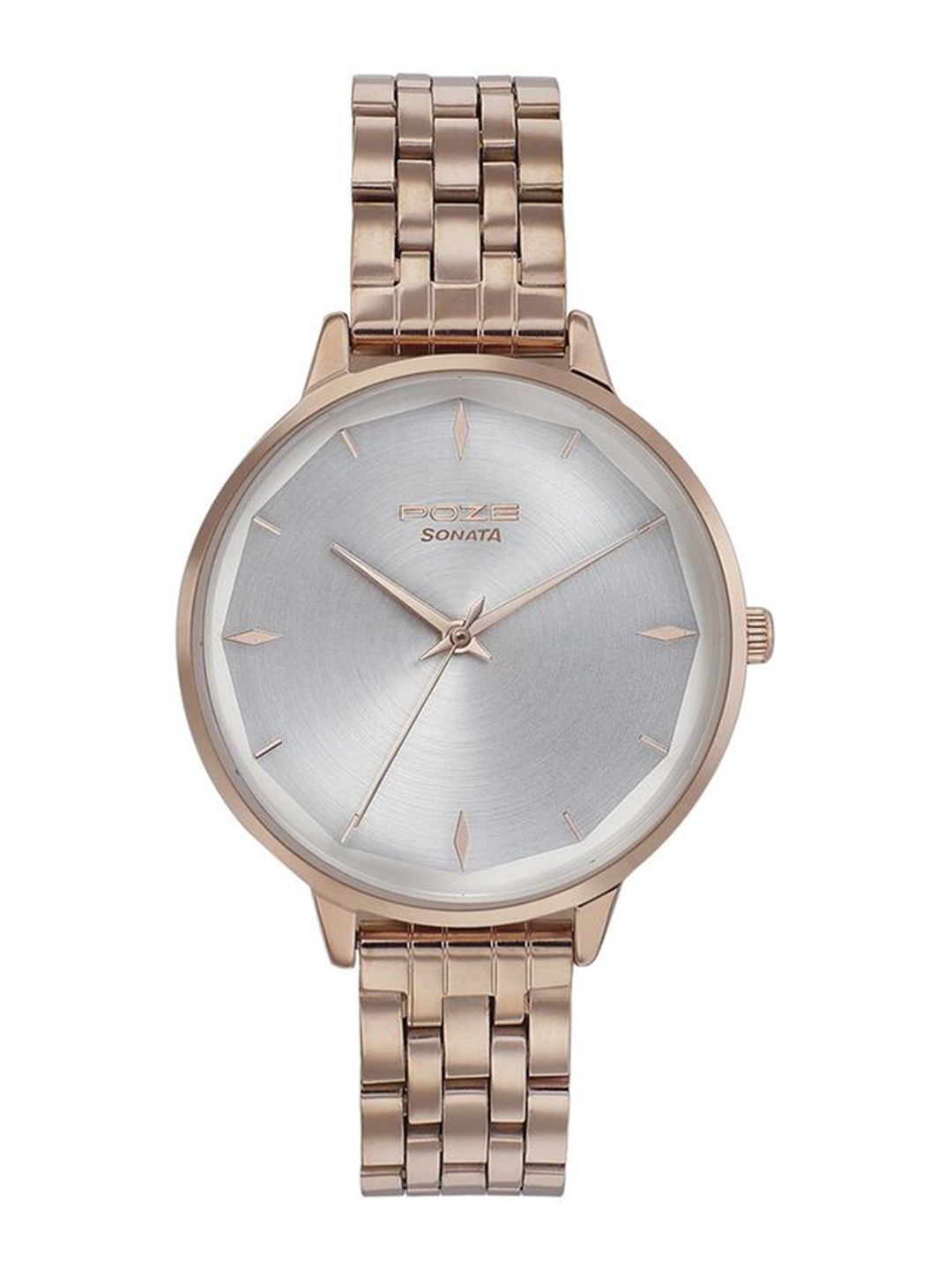

Sonata Poze Women Round Dial & Bracelet Style Straps Analogue Watch SP80008WM01, Rose gold