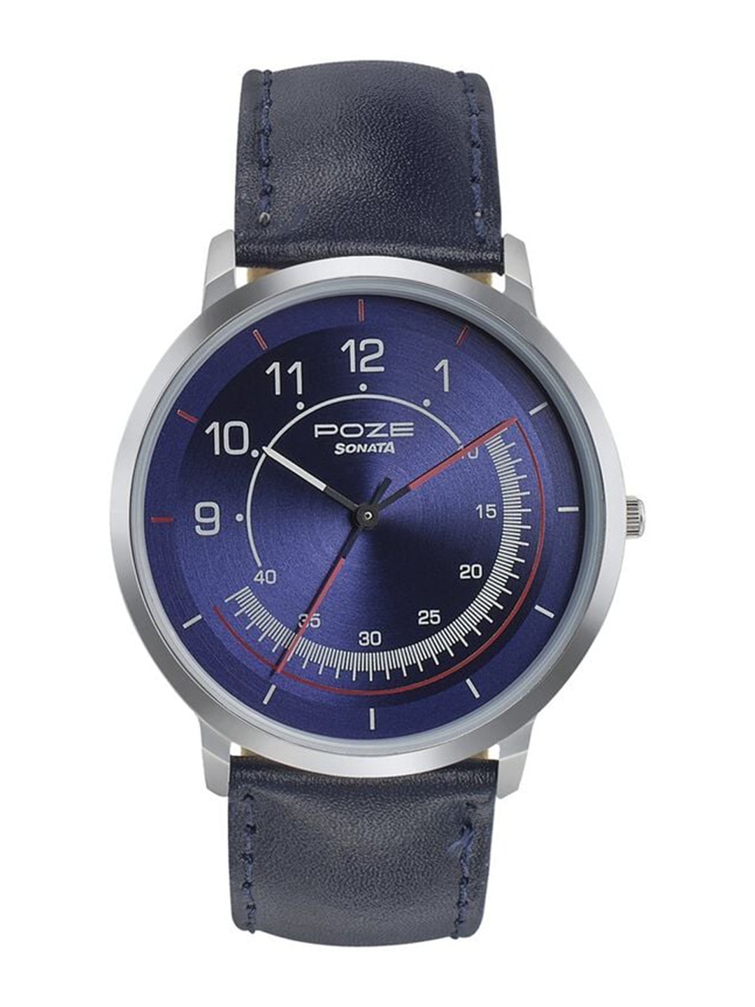 

Sonata Poze Men Leather Bracelet Style Straps Analogue Watch SP70006SL01, Silver