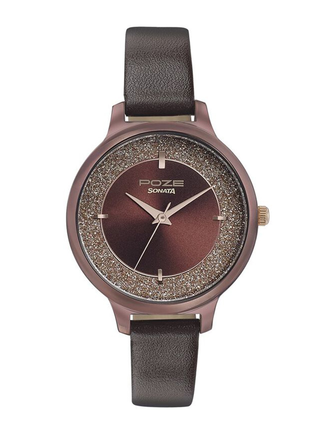 

Sonata Poze Women Textured Dial & Leather Straps Analogue Watch SP80011KL01, Brown