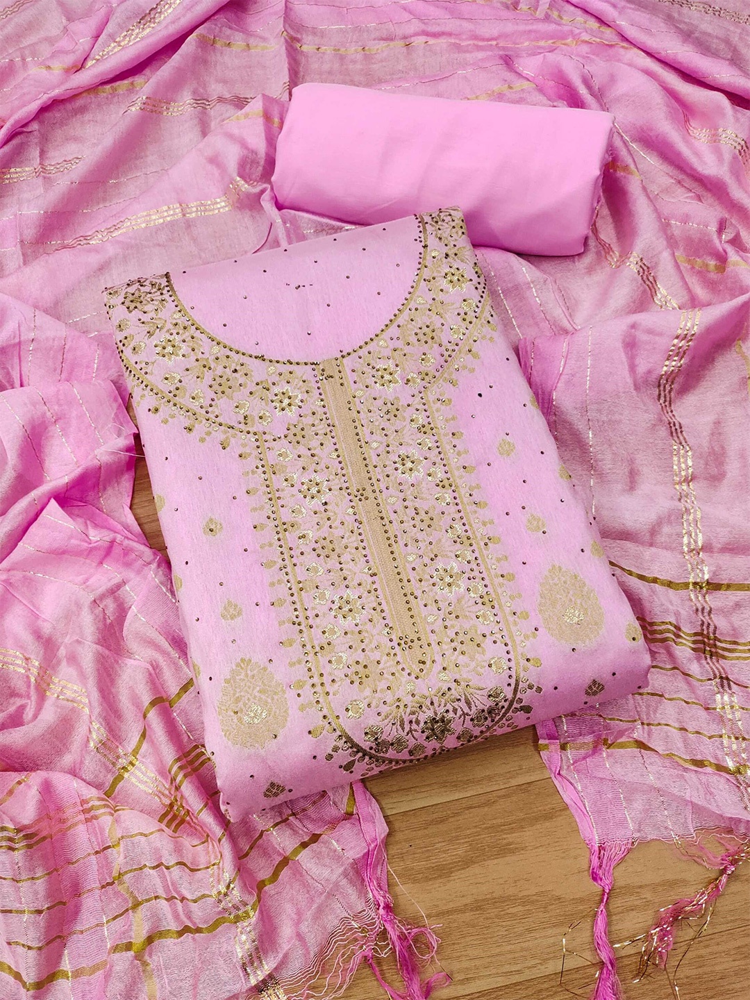 

Panzora Floral Embroidered Unstitched Dress Material, Pink