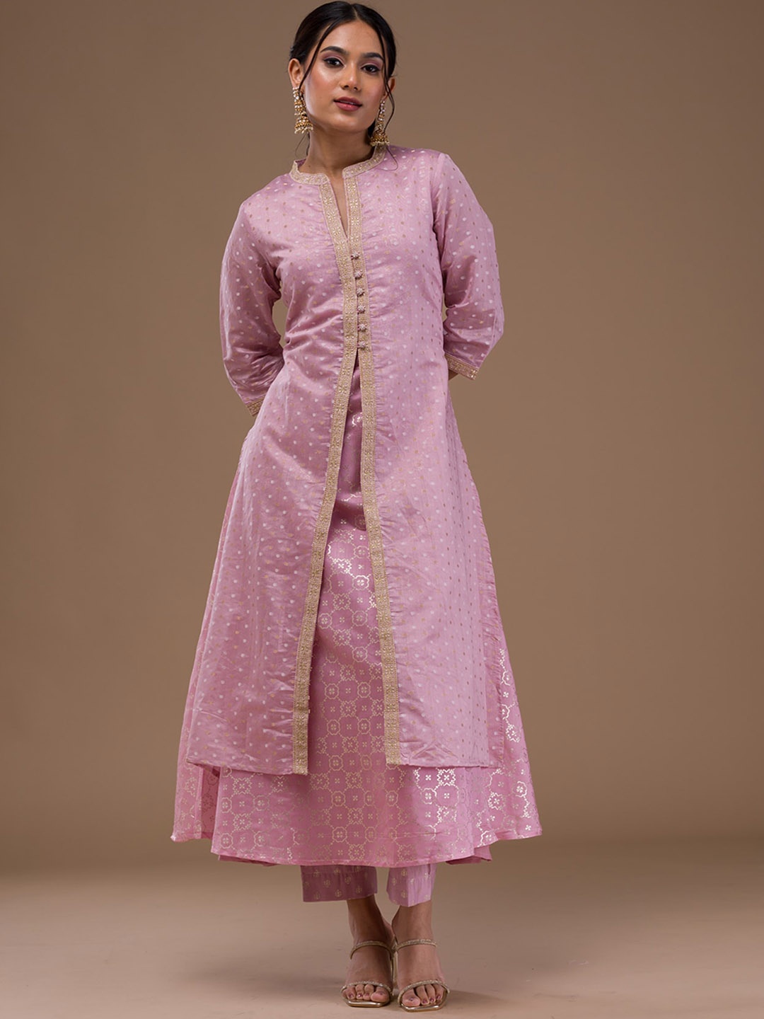 

Koskii Ethnic Motifs Woven Design Zari Anarkali Kurta With Trouser & Dupatta, Mauve