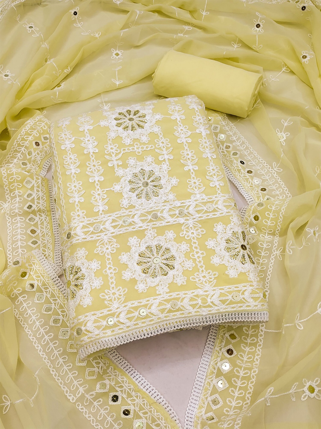 

Panzora Ethnic Motifs Embroidered Unstitched Dress Material, Yellow