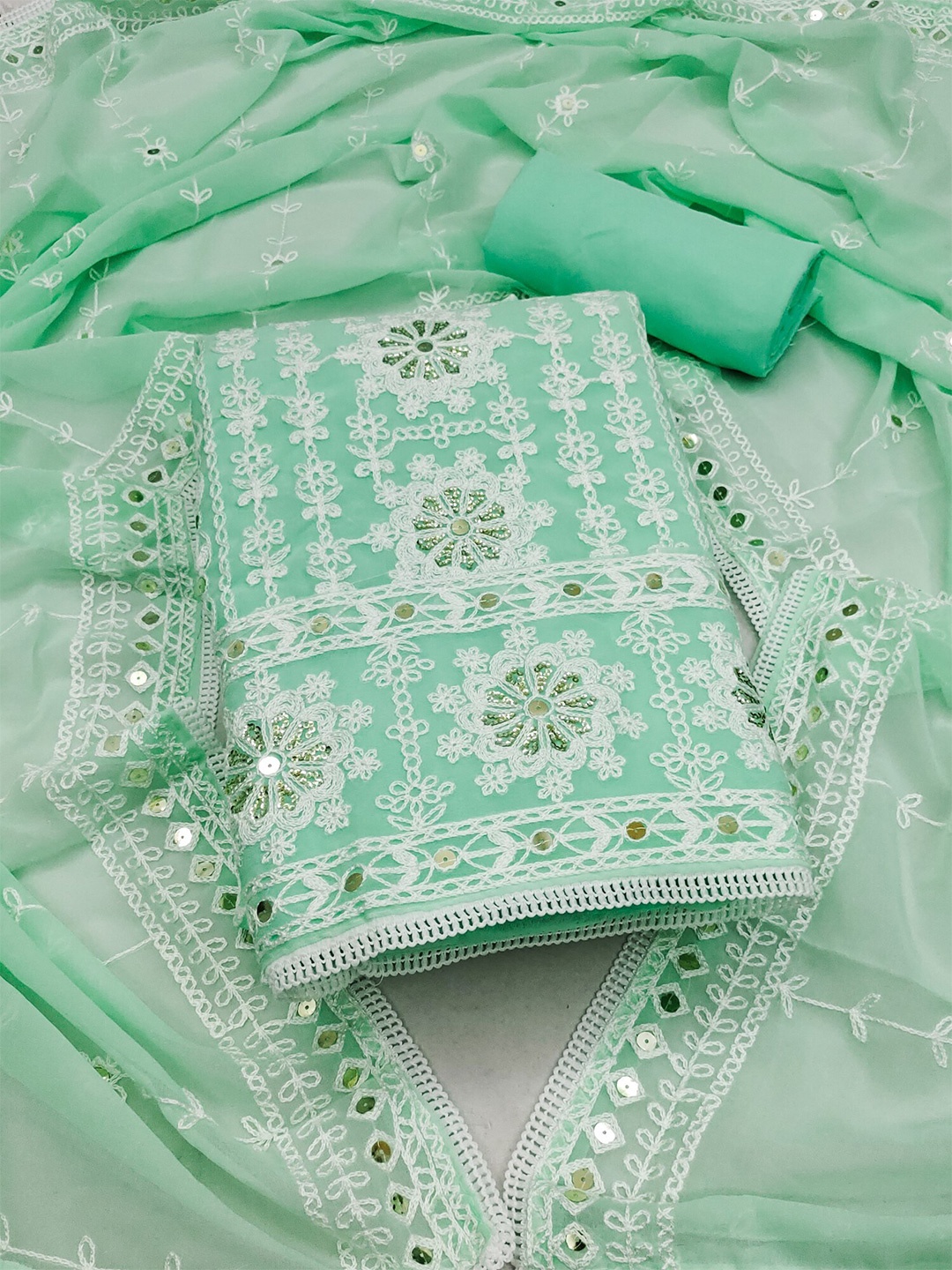 

Panzora Ethnic Motifs Embroidered Unstitched Dress Material, Green