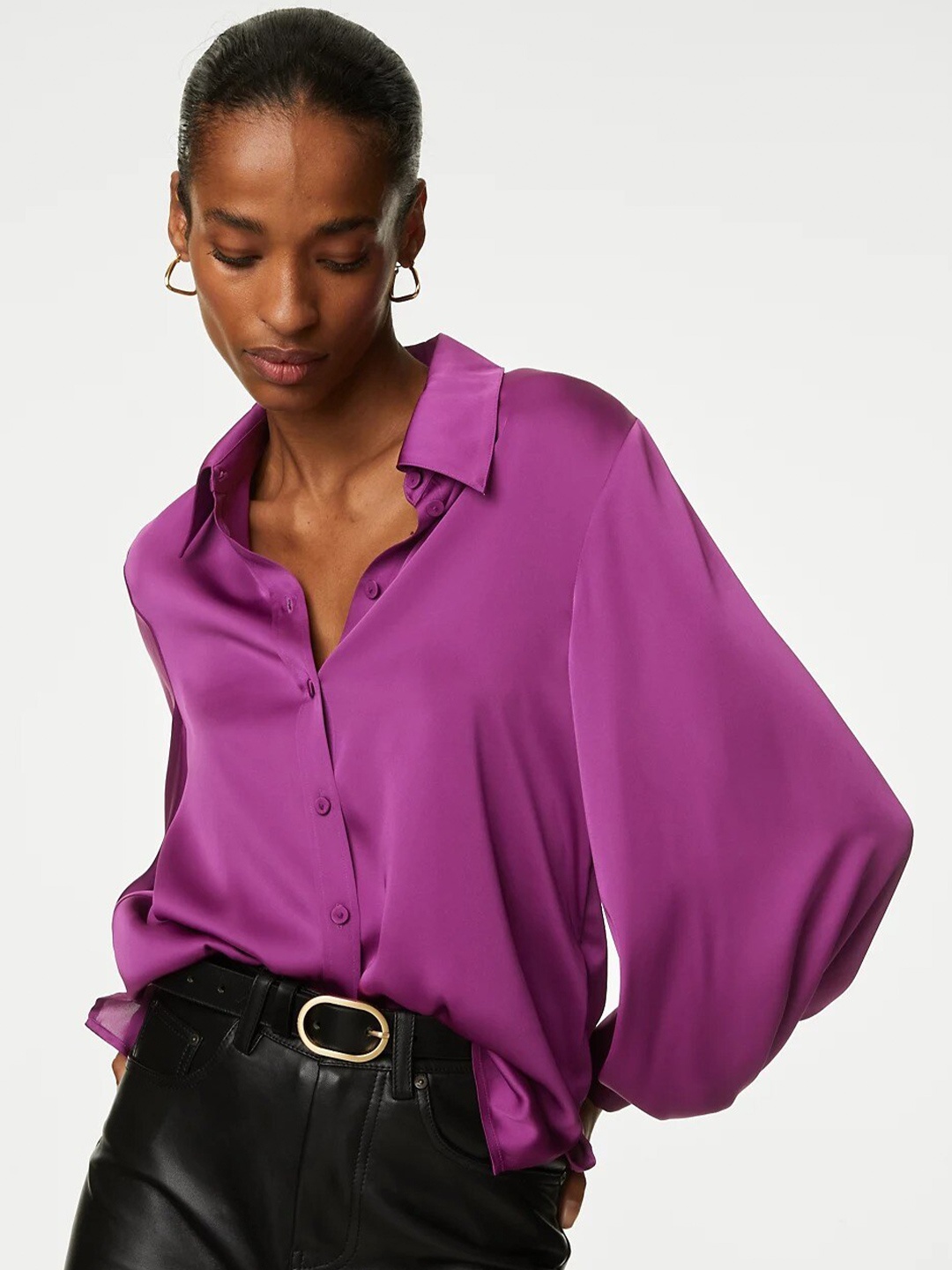 

Marks & Spencer Spread Collar Puff Sleeves Casual Shirt, Magenta