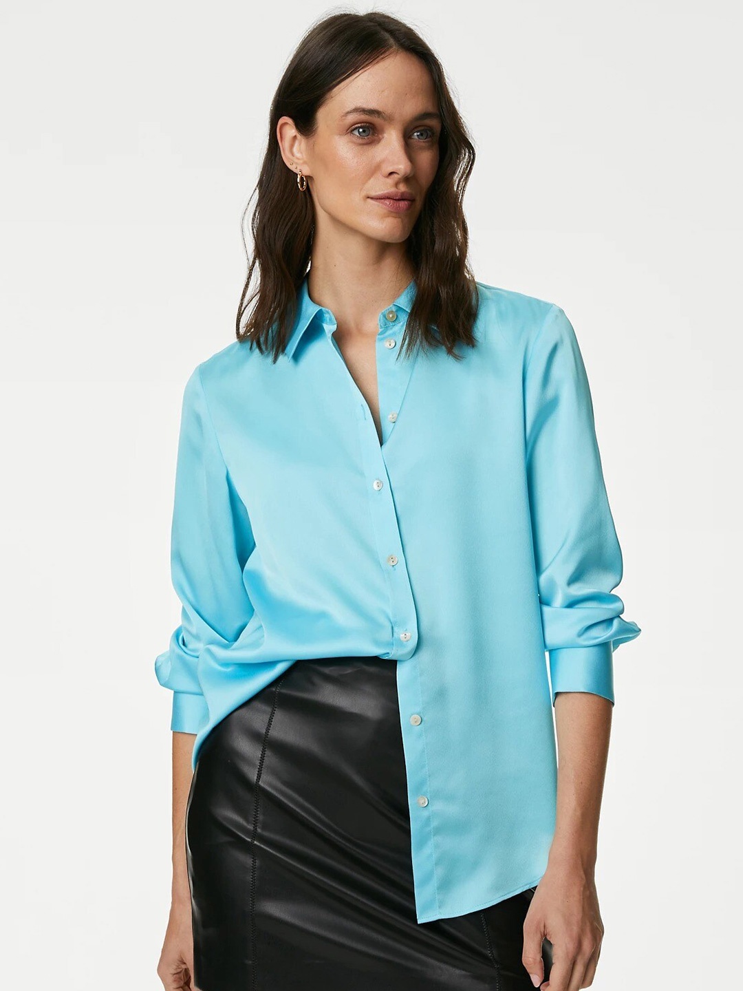 

Marks & Spencer Mandarin Collar Casual Shirt, Turquoise blue