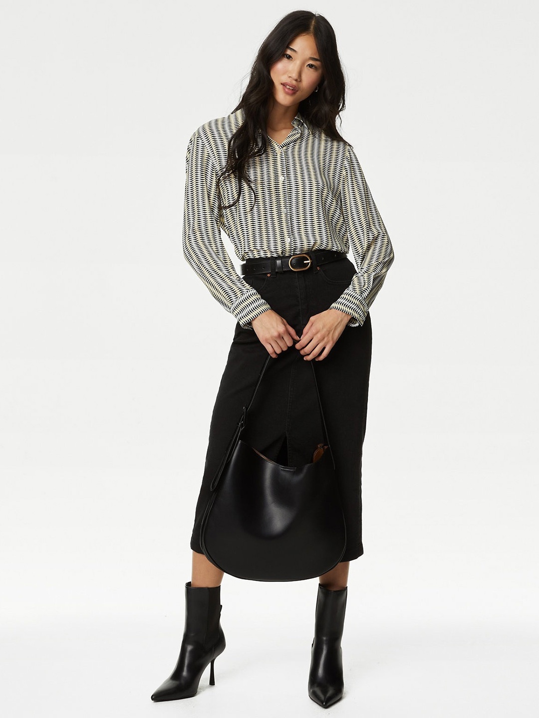 

Marks & Spencer Vertical Stripes Longline Casual Shirt, Black