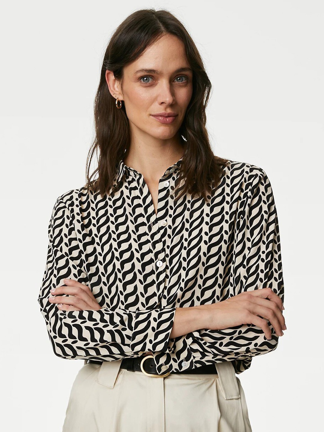 

Marks & Spencer Abstract Printed Spread Collar Casual Shirt, Black