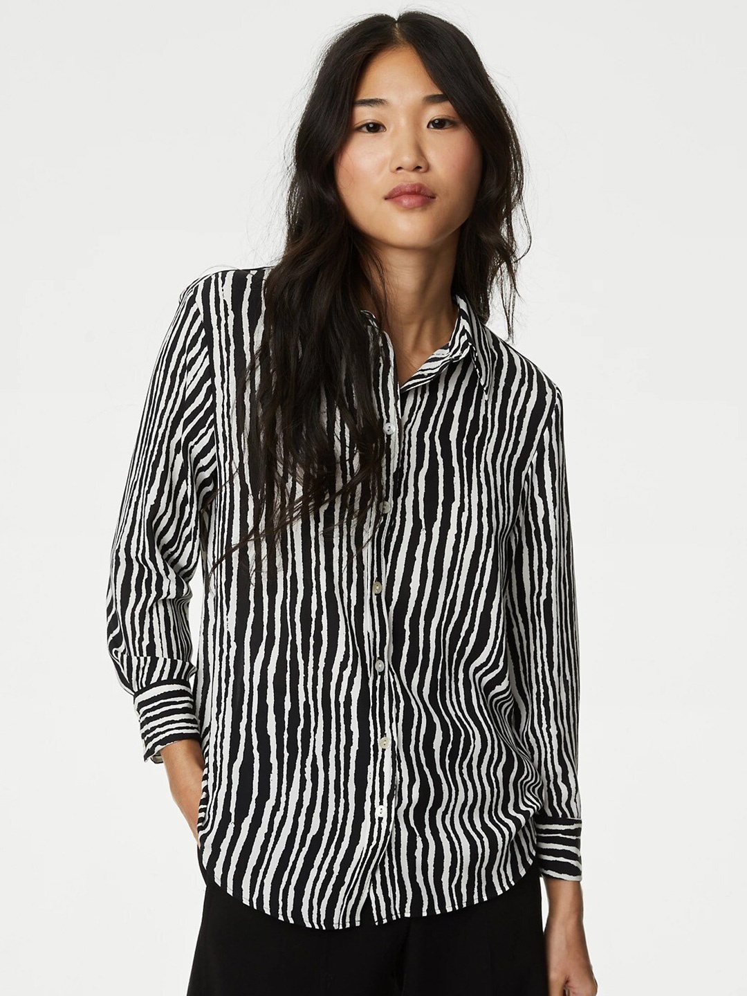

Marks & Spencer Vertical Stripes Casual Shirt, Black