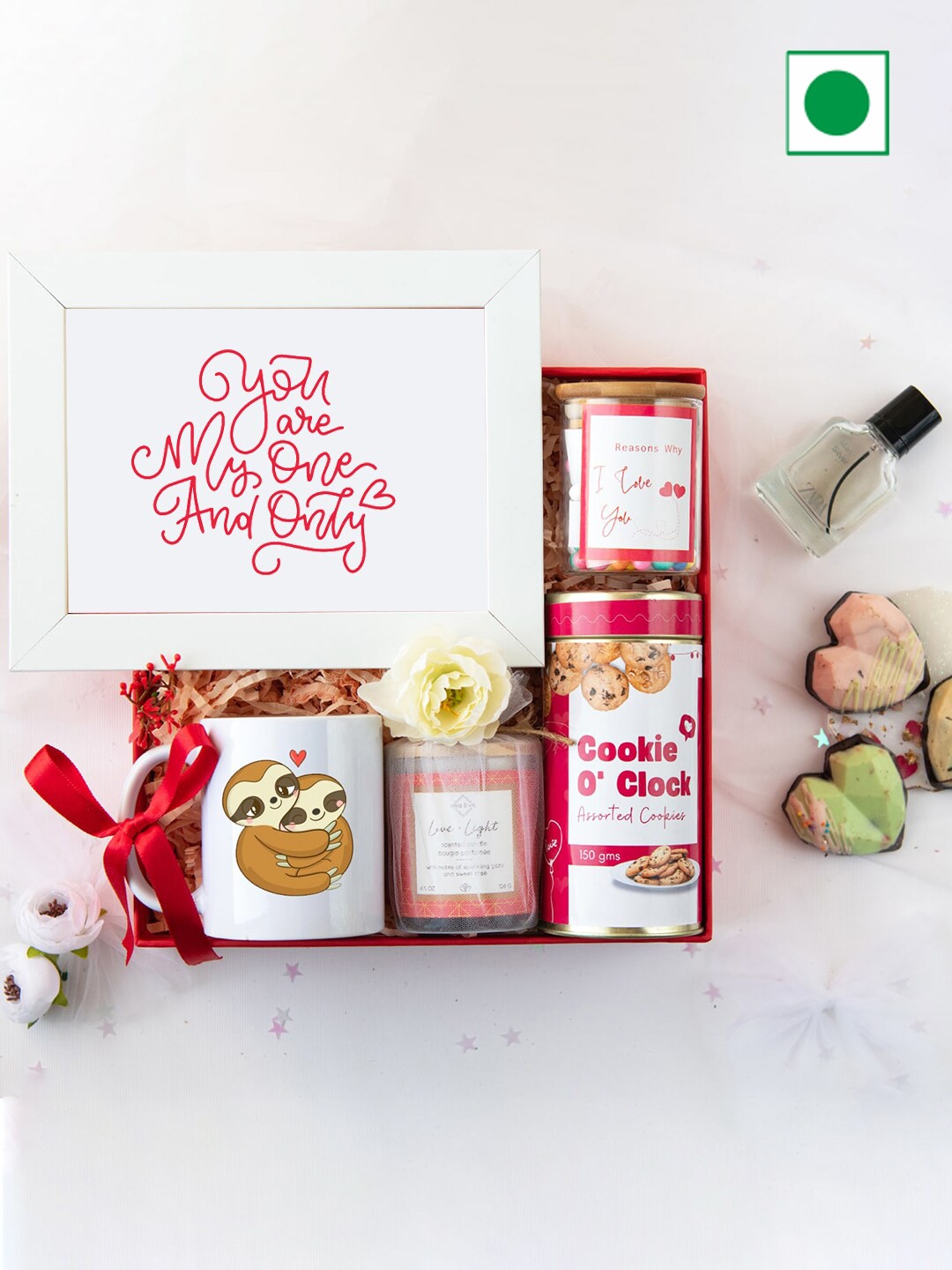 

Gifts By Rashi Set Of 7 Mug Perfume Cookies & Chocolates Assorted Gift, Red