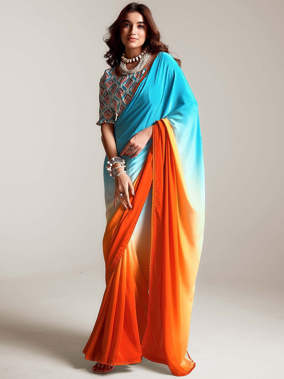 

SANSKAR Colourblocked Pure Crepe Saree, Blue