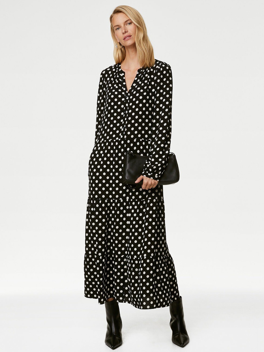 

Marks & Spencer Polka Dot Printed Fit & Flare Maxi Dress, Black