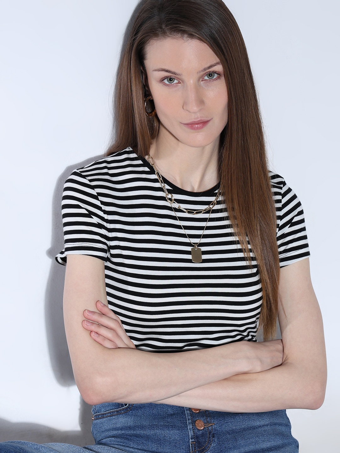 

Vero Moda Striped Round Neck T-shirt, Black