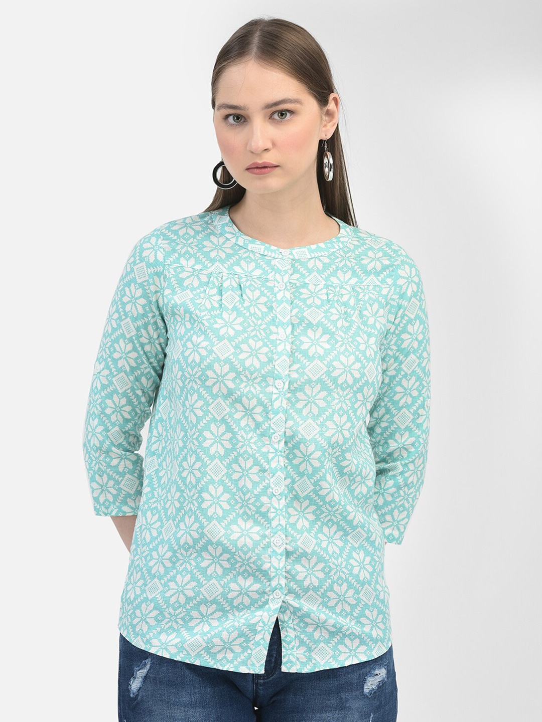 

Crimsoune Club Floral Printed Shirt Style Top, Green