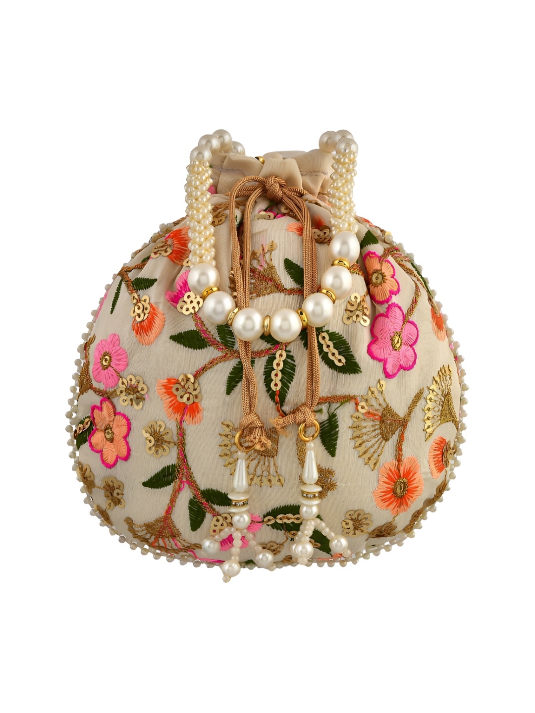 

Kuber Industries Set Of 3 Embellished Potli Clutch, Cream