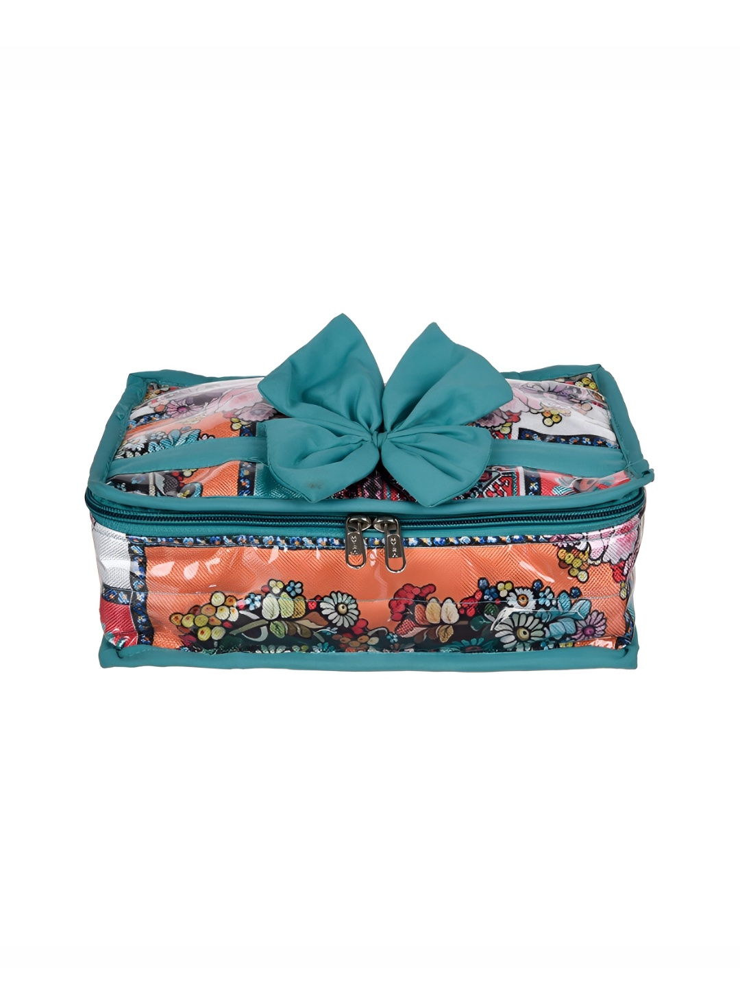 

Kuber Industries Green & Beige Bow Embellished Floral Printed Multi-Utility Organiser