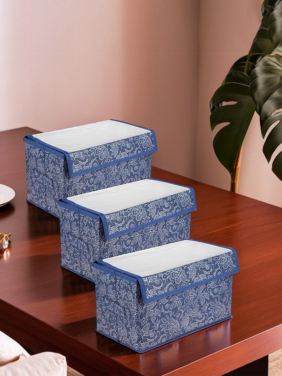 

Kuber Industries Blue & White 3 Pieces Regular Multi-Utility Organisers