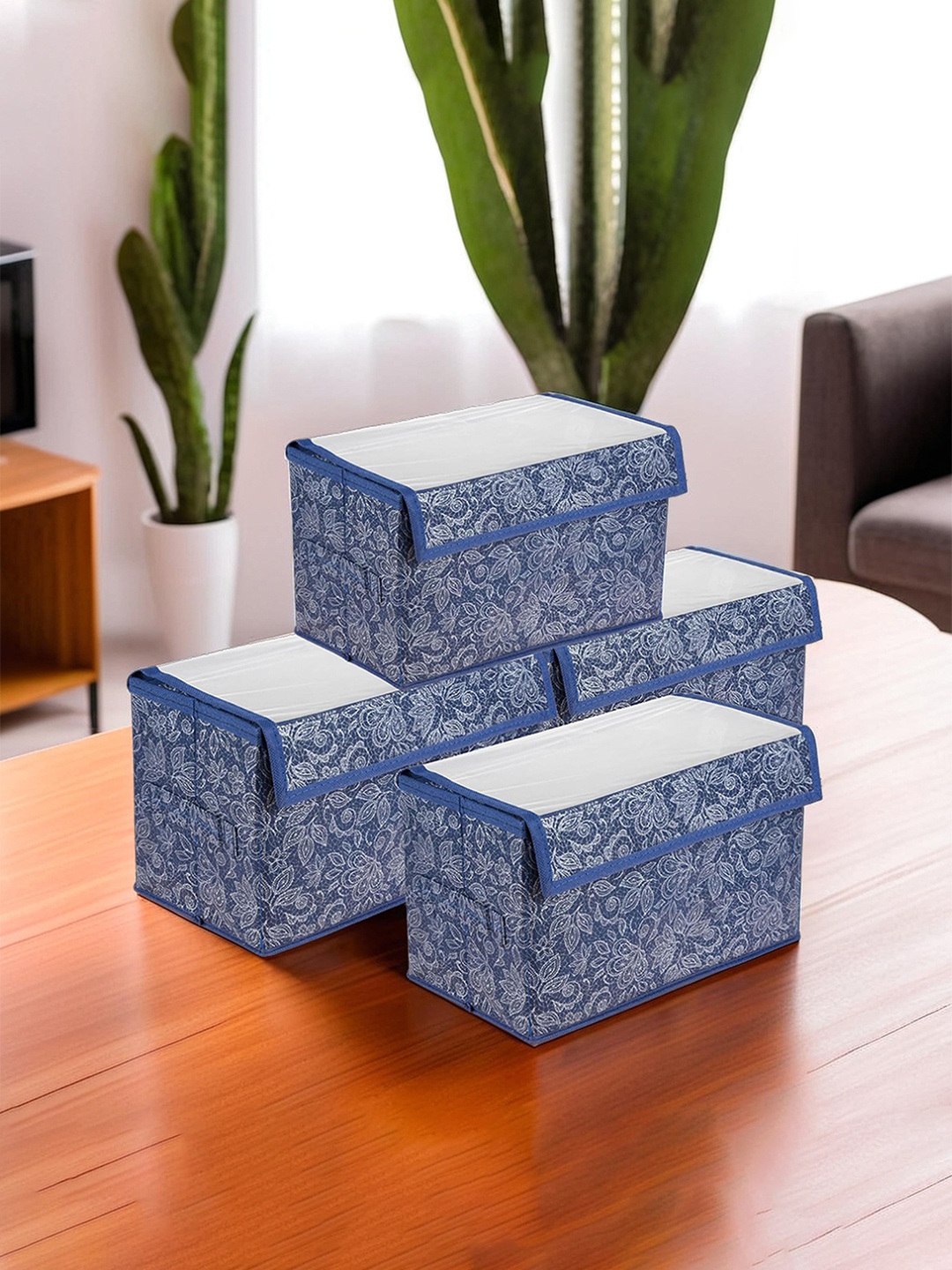 

Kuber Industries Blue & White 4 Pieces Regular Drawer Organisers