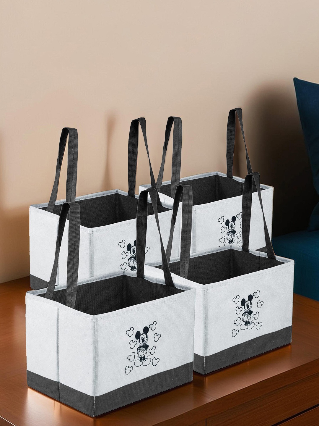 

Kuber Industries White & Black 4 Pieces Regular Multi-Utility Organisers