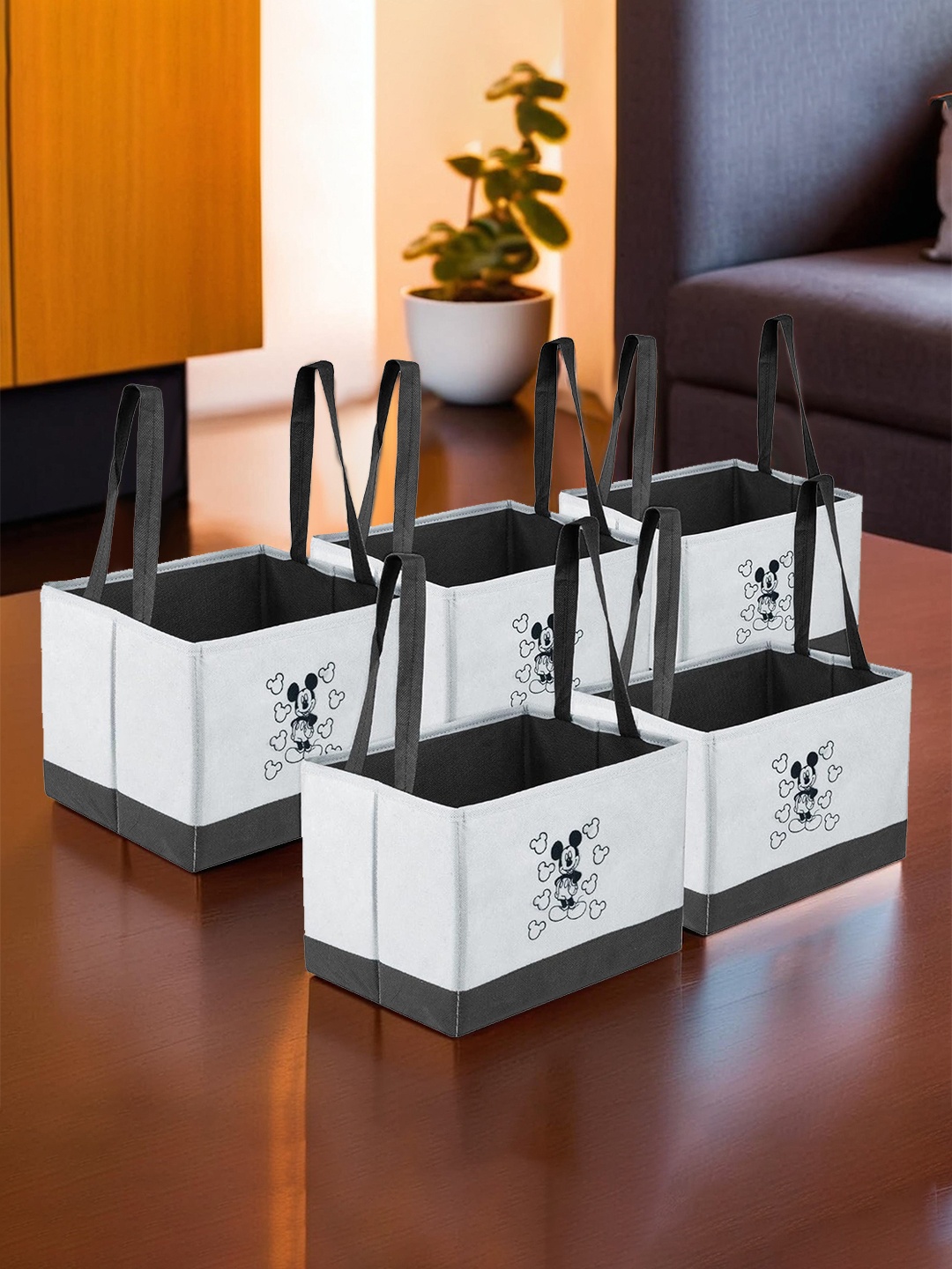 

Kuber Industries White & Black 5 Pieces Regular Multi-Utility Organisers