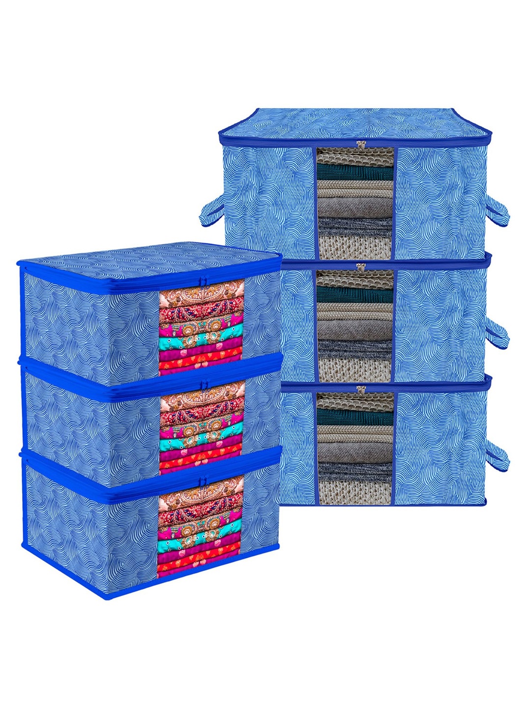 

Kuber Industries Blue 6 Pcs Printed Saree Cover Organisers